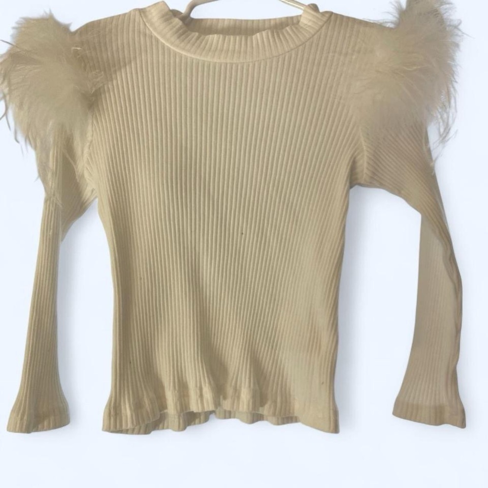 Cream feather shoulder top, Size 3 - 4 years